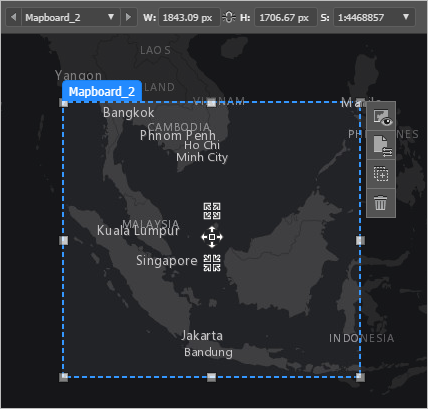 Example mapboard with handles and tools and the toolbar with its properties